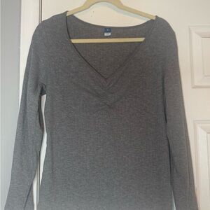 Old Navy Charcoal Long Sleeve V-Neck Top
